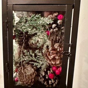 Decorative Tabletop Lantern FESTIVE SEASONAL LOOK! SMALL CLEAR LIGHTS INSIDE